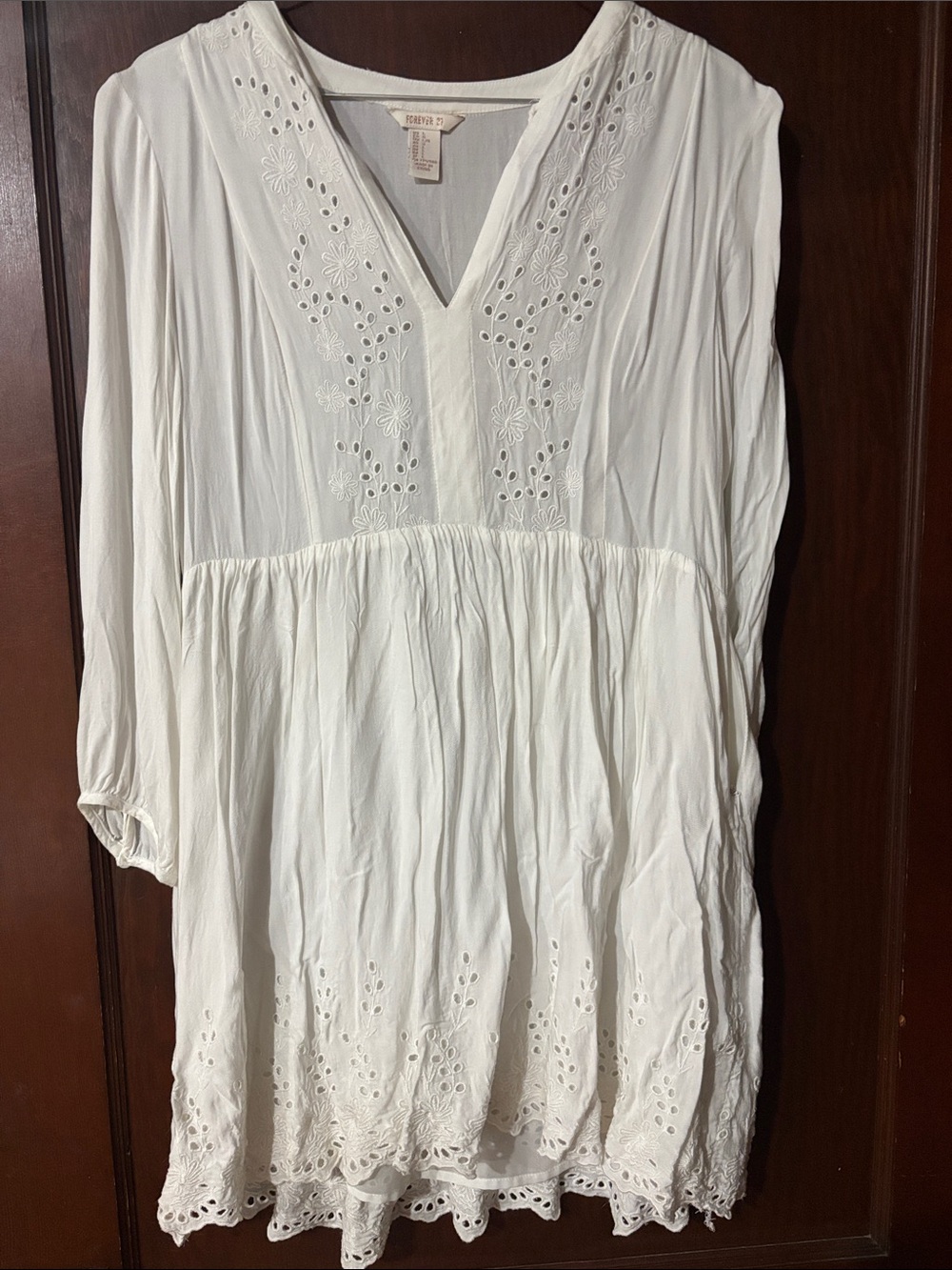 White Eyelet V-Neck Babydoll Dress